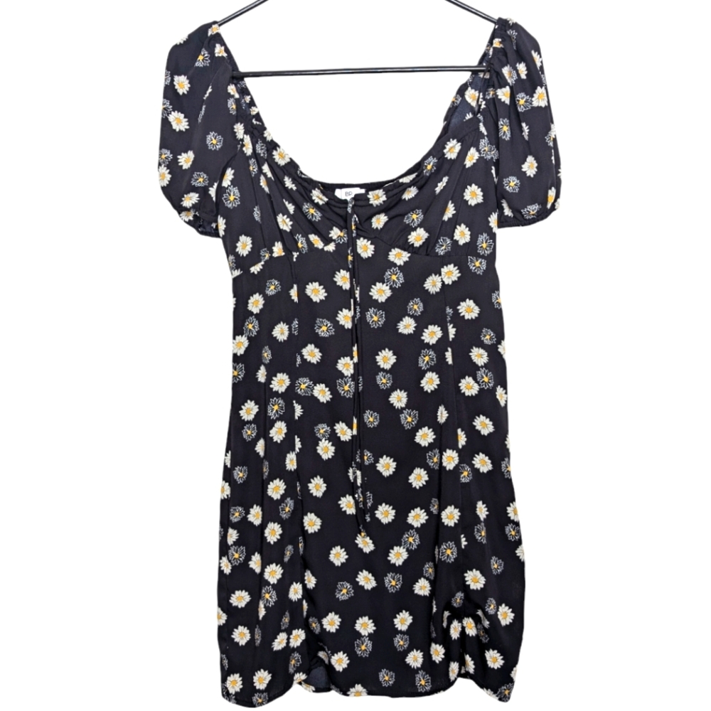 BP Nordstrom Ditsy Floral Front Tie Black White Daisy Mini Dress Size Small